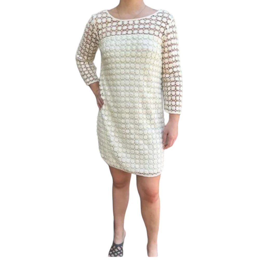 ANTHROPOLOGIE Sweater Dress Tunic Embroidered Lace Cut Out - size 10